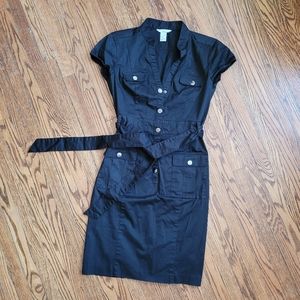 H&M Black Belted Cap Sleeve Combat/Army/Safari-Style Dress.